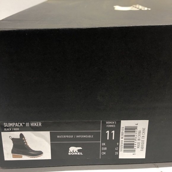 Sorel Women’s Slimpack III Hiker, Black Leather Waterproof Boots, Size 11M - Picture 6 of 6